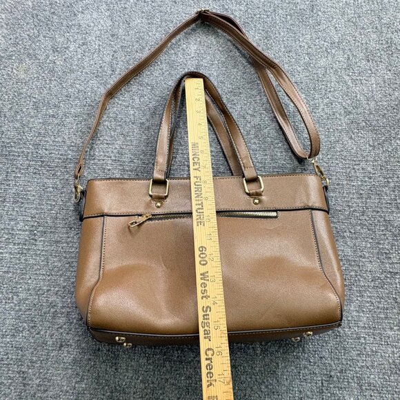 Huanying Shiyong Deligaopiju Brown Leather Tote Bag Zipper Closure Dual Handles - Picture 9 of 16